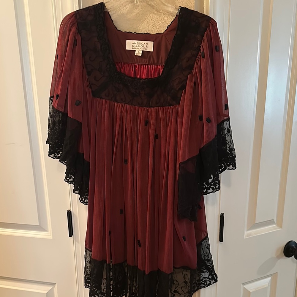 Badgley Mischka Burgundy Top With  Black Lace.